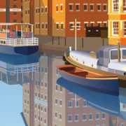Close up illustration of Gloucester docks